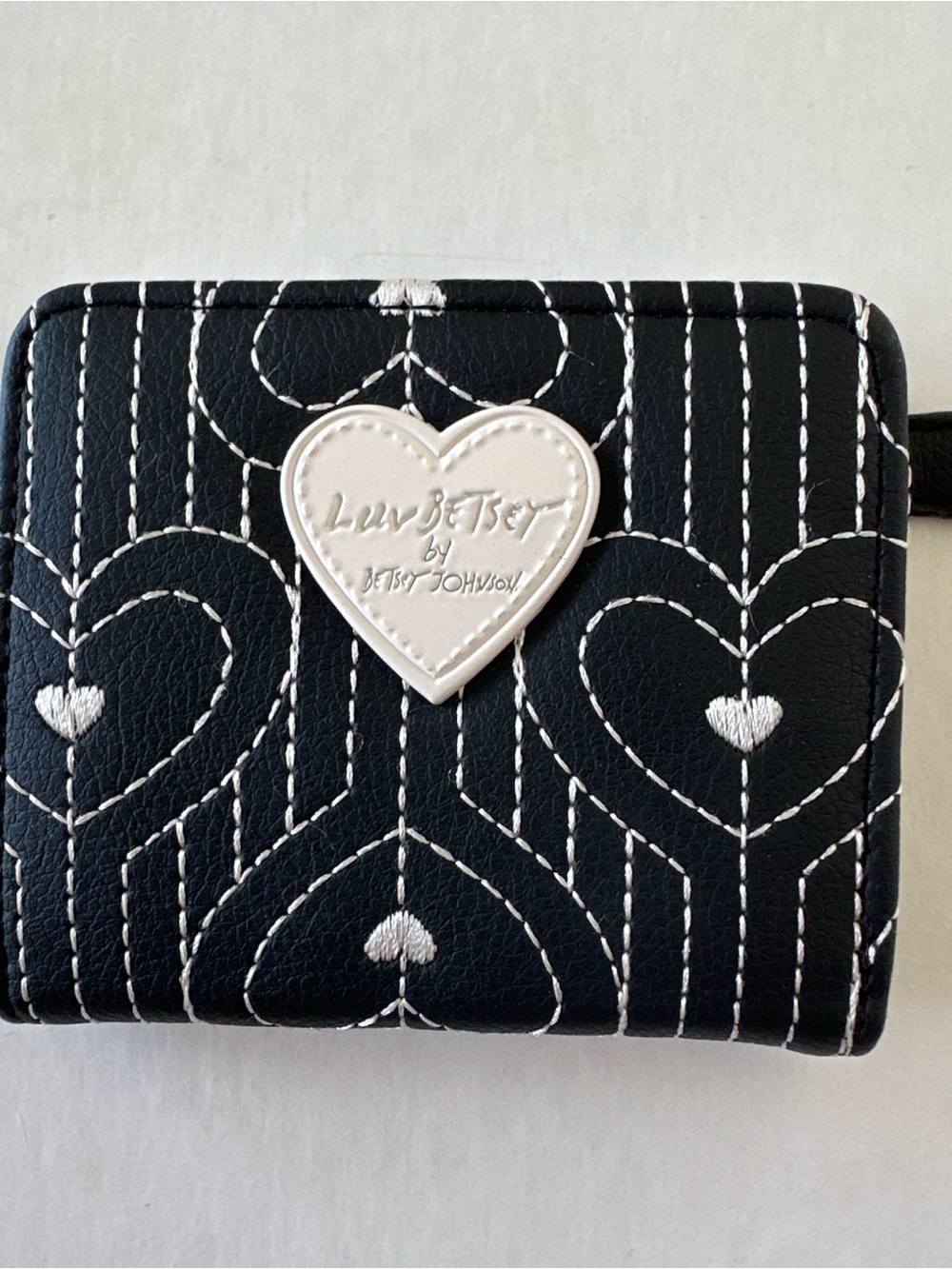 Betsey Johnson Black Quilted Heart Stitch Wallet